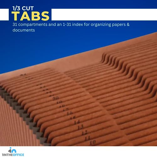 1InTheOffice Expanding File Folder 31 Sections, Accordion File Organizer, Numerical Open Top Pocket Expanding File Folder, Letter Size