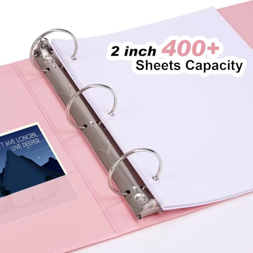 COMIX Standard 3 Ring Binder 2 inch with Clear View Cover, 2" Round Ring View Binder Holds 400 Sheets of US Letter Size Paper, 6 Pack (Pink) - color: Pink, size: 2 inch