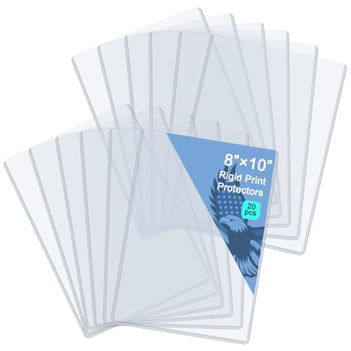 Rainmae 20 Pack 8" x 10" Rigid Print Protectors, Clear Hard Plastic Page Sheet Protectors, Paper Sleeves Photo Plastic Sleeves Document Holder Birth Certificate Protector - color: 8*10in (20pcs)