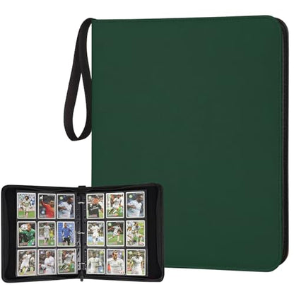 GERMUN 3 Ring 9 Pocket Zipper Card Binder, 720 Double Sided Standard PU Trading Card Album Folder for TCG & Sports Cards, Not Fit Top Loaders (Dark Green) - color: 9 Pocket 720 Dark Green