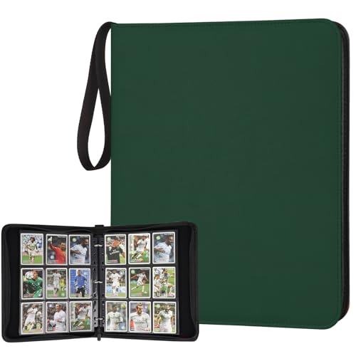 GERMUN 3 Ring 9 Pocket Zipper Card Binder, 720 Double Sided Standard PU Trading Card Album Folder for TCG & Sports Cards, Not Fit Top Loaders (Dark Green) - color: 9 Pocket 720 Dark Green