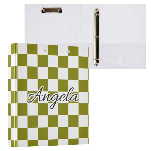 Custom 3 Ring Binder 1.5 Inch Round Rings Olive Checkered Personalized Name Binders Organizer Fashion View Binder with 2 Pockets for School Office Supplies - color: Multi14