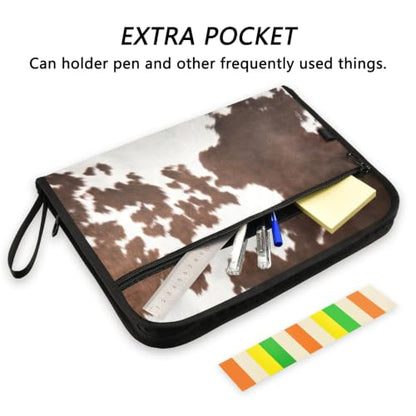 Western Cow Skin Texture Expanding Accordion File Folder with Sticky Labels, 13 Pockets Zip File Folder with Zipper Closure - color: Western Cow Skin Texture