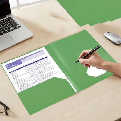7 Pack Green Plastic Folders with Pockets, 2 Pocket Folders Bulk, Plastic Paper File Folders with Card Slot for Back to School Home Office File Letter Size Paper - color: Green