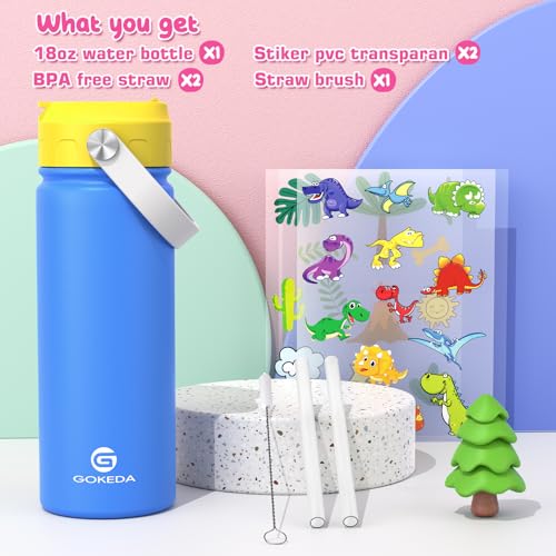 GoKEDA 18oz Kids Water Bottle, Stainless Steel Straw Cup | DIY Stickers, BPA-Free, 316 Stainless Steel, Keeps Cold 24h, Leak-proof, Dust-Proof Lid, Sturdy, School, Gifts - color: Yellowe Blue