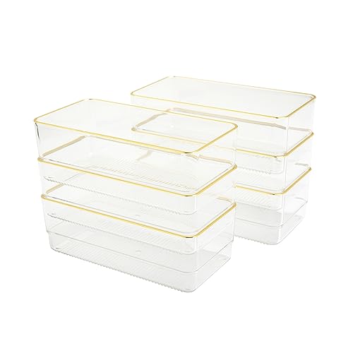Martha Stewart Kerry Plastic Stackable Office Desk Drawer Organizers, 6" x 3", 6 Pack, with Gold Trim - size: 6" x 3"