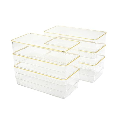 Martha Stewart Kerry Plastic Stackable Office Desk Drawer Organizers, 6" x 3", 6 Pack, with Gold Trim - size: 6" x 3"