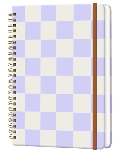Spiral Journal Notebook for Women, Hardcover A5 College Ruled Notebook, 60 Sheet, Thick Paper, Cute Lined Journal for School, Office & Work, 6 x 8.4 in(Pastel Purple Checkered) - color: Pastel Purple Checkered
