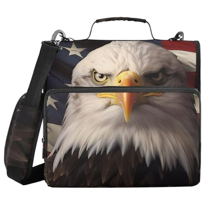 3 Ring Binder Zipper Binders American Flag Serious Eagle Expanding File Folder Bag with Shoulder Strap - color: Multicolored