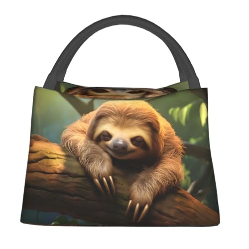 Cute Asleep Sloth Insulated Lunch Box for Women Animal Lovers, Cozy Forest Wildlife Tote Lunchbags, Reusable Cooler Lunchbox & Makeup Bag Gifts for Work, School, Picnic, Office - color: Sloth