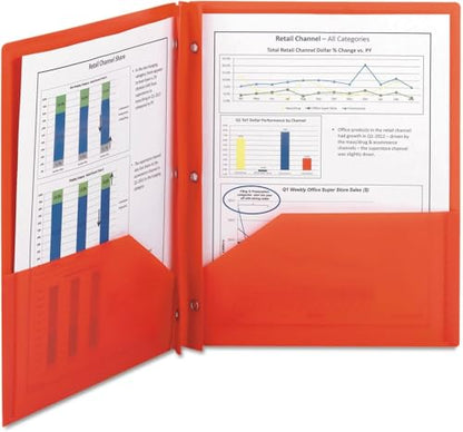 Smead Poly Two-Pocket Folder, Three-Hole Punch Prong Fasteners, Letter Size, Red, 6 Count (87727) - color: Red