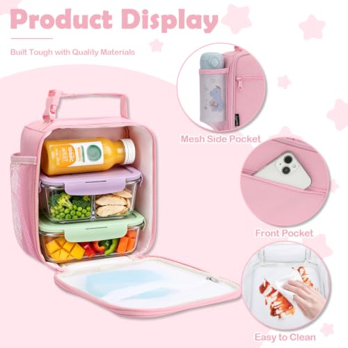 FlowFly Kids Lunch box Insulated Soft Bag Mini Cooler Back to School Thermal Meal Tote Kit for Girls, Boys, Pink - color: Pink