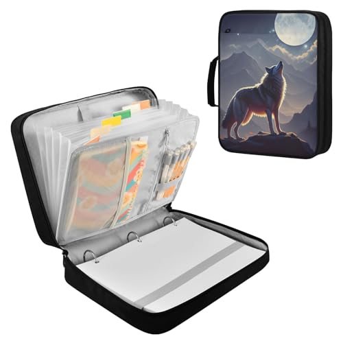Wolf Moon Heavy-Duty with 3-Ring Binder Board Binder Bag, 7-Pocket Binder Portfolio Case with Inner Stationery Pockets for Home Office