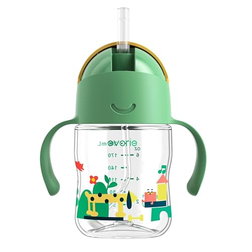 Evorie Tritan Weighted Straw Cup Baby Training Cup, Spill Proof, 7 Oz, 6M+ | BPA & BPS-Free, First learning cup, 360° drinking, Dishwasher safe, Durable Sippy Cup, Green Explore - color: Green Explore
