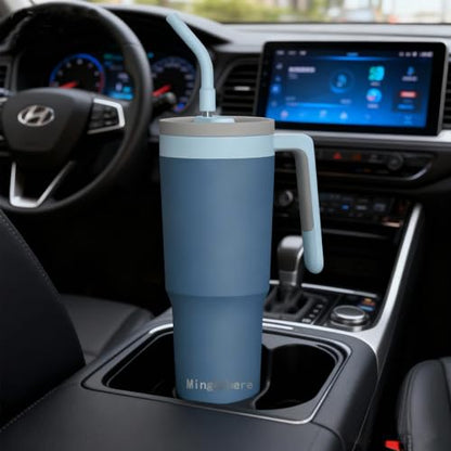 40 Oz Insulated Water Bottle with Straw & Handle, Blue | Leak-Proof, Keeps Cold 18H / Hot 12H, Removable Straw Cap for Easy Cleaning, Built-In Fruit Infuser for Tea & Fruit Drinks - color: Blue