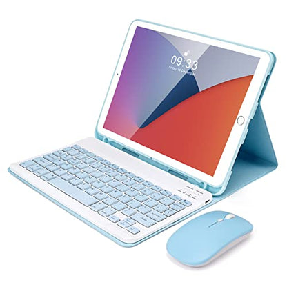 SOPPY Bluetooth Keyboard Case with Mouse for iPad 9th Gen 2021, 8th Gen 2020, 7th Gen 2019 10.2", Air 3 & Pro 10.5", Detachable Wireless Keyboard, Slim Protective Cover, Rechargeable, Blue - color: Sky Blue, size: 10.2 & 10.5 inch