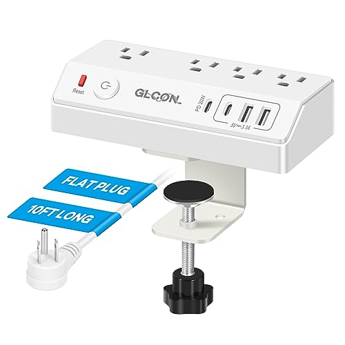 Desk Clamp Power Strip USB C - Charging Station for Multiple Devices - Multi Plug Outlet Extender - Desktop Mount Surge Protector with 4 Outlets 4 USB Ports for Phone, Tablet, Computer - color: White