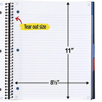 Five Star Advance Spiral Notebook + Study App, 3 Subject, College Ruled Paper, 8-1/2" x 11", 150 Sheets, Spiral Guard, Movable Tabbed Dividers, Black (73132) (Pack of 6) - color: Black, size: Pack of 6