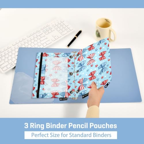 Gredecor 3 Ring Binder Pencil Pouch, 4th of July Bows Star Zippered Pen Case Pouches with Clear Window, 2 Pack Stylish Office & School Supplie - color: 4th of July Bows Star