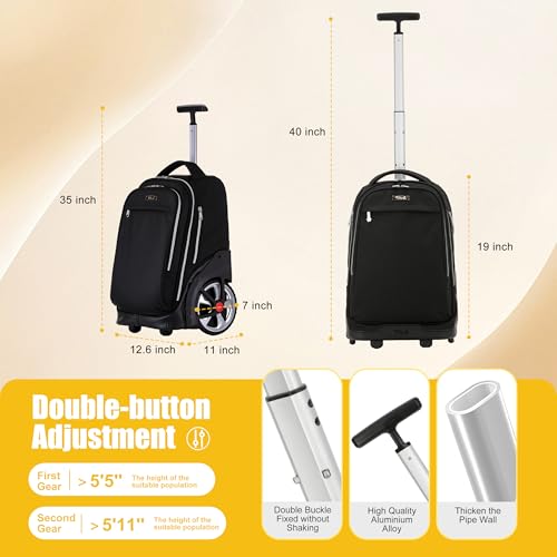 NEW TILAMI 19 Inch Rolling Backpack with Lunch Bag for Girls Boys Wheeled Laptop Backpack Durable Carry-on Bag School Travel, Black - color: Black