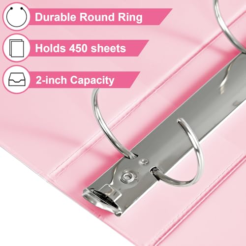 SUIN 2-Inch 3-Ring Binders with 2 Interior Pockets, Heavy Duty Clear View Presentation Binder Holds 425 Sheets Letter Size, Office School Home,6 Pack - color: Pink