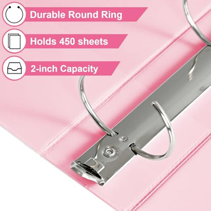 SUIN 2-Inch 3-Ring Binders with 2 Interior Pockets, Heavy Duty Clear View Presentation Binder Holds 425 Sheets Letter Size, Office School Home,6 Pack - color: Pink