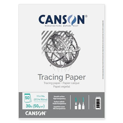 Canson Tracing Paper Pad, 9" x 12", Top Bound, 30 lb. (50gsm), 50 Sheets/Pad - size: 9x12 inch