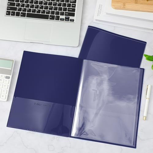 Henoyso 24 Pcs School and Home 2 Pocket Folders with 4 Clear Inner Pockets Plastic Heavy Duty Homework Folders Parent Teacher Communication for Student Home Office Classroom,11 x 9 Inch (Navy Blue) - color: Navy Blue