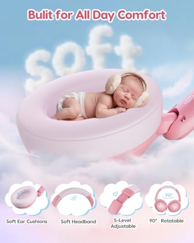 awatrue Kids Bluetooth Headphones, 85dB Volume Limiter, Foldable Wireless Over-Ear Headphones for iPad, Travel, 75H Playtime, Bluetooth 5.4, Built-in Mic, Pink - color: Pink