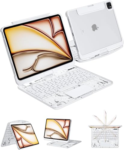 Keyboard Case for iPad Air 11-inch & 10.9-inch (Air 5th/4th Gen) and iPad Pro 11-inch (1st–4th Gen), 360° Rotating Clear Case with Trackpad, 7-Color Backlit, LCD Power Display, Pencil Holder, White - color: white, size: iPad Air 11/5/4, Pro 11