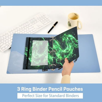 2 Pack Pencil Pouch for 3 Ring Binder Green Glowing Dragon Pencil Case Pouch with Clear Window Zipper Binder Pencil Pouches Pen Bag for Office School Supplies - color: Green Glowing Dragon