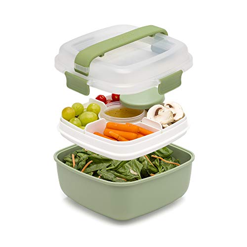 Goodful Stackable Lunch Box Container, Bento Style Food Storage with Removeable Compartments for Sandwich, Snacks, Toppings & Dressing, Leak-Proof and Made without BPA, 56-Ounce, Sage - color: Sage, size: 56-Ounce