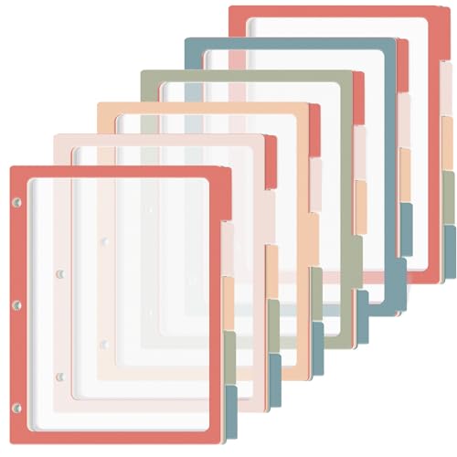 30PCS/6 Set 3 Ring Binder Dividers with Tabs 5 Color Page Dividers for 3 Ring Binder with Tabs 11.5×8.5inch Clear Folder Divider 3 Ring File Organizers Tabbed Index Insert for School Office (Vintage) - color: Vintage
