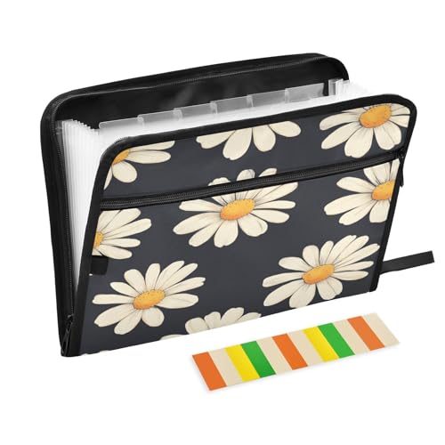 Black Daisy Poppy Accordion File Organizer Daisy Expanding File Folder with 13 Pockets Portable Document Folder for A4 Letter Size - color: Black Daisy Corn Poppy