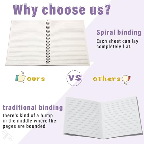 Fuutreo 6 Pack B5 Spiral Notebooks 10.5 x 7.45 Inch College Ruled Aesthetic Journal Kraft Hardcover 70 Sheets (140 Pages) Spiral Notebook for Office Students Work Journaling(Purple Series,Purple) - color: Purple Series