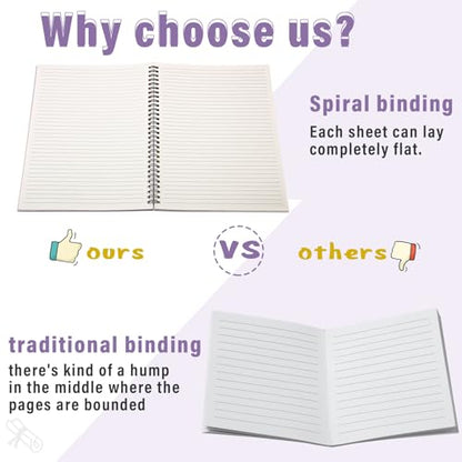 Fuutreo 6 Pack B5 Spiral Notebooks 10.5 x 7.45 Inch College Ruled Aesthetic Journal Kraft Hardcover 70 Sheets (140 Pages) Spiral Notebook for Office Students Work Journaling(Purple Series,Purple) - color: Purple Series