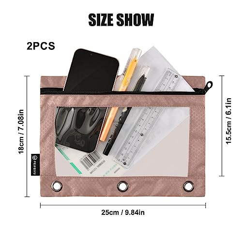 MCHIVER Rose Gold Pencil Pouch for 3 Ring Binder Pencil Pouches with Zippers Clear Window Binder Pockets Pencil Bags for Work Daily Office 2 Packs - color: Rose Gold