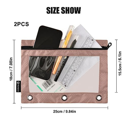 MCHIVER Rose Gold Pencil Pouch for 3 Ring Binder Pencil Pouches with Zippers Clear Window Binder Pockets Pencil Bags for Work Daily Office 2 Packs - color: Rose Gold