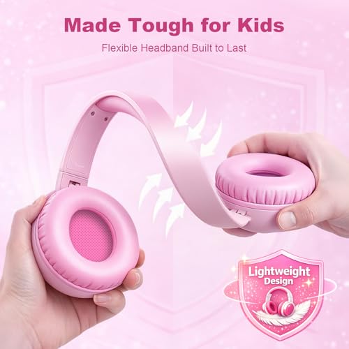 Jimonyer Kids Bluetooth Headphones Kids, 80H Playtime, Foldable Lightweight Wireless with Microphone Headset for Home School Travel (Pink) - color: Pink