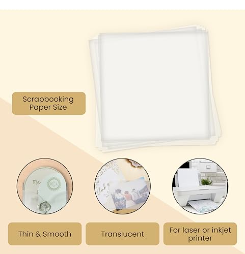 Translucent Vellum Sheets - 100 Sheets, 12 x 12 in, White - 93gsm/63lb Tracing Paper for Drawing & Invitation Paper - Transparent Craft Overlays - size: 12 x 12 inches