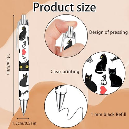 Idealmuzik Black Cat Ballpoint Pens Set – Cute Aesthetic Cat Design Pens for Office, Journaling, and Stationery Lovers – Smooth Writing Pens for Daily Use, Notes, or Gifts – Stylish & Fun, 10 Pack - style: Black Cat