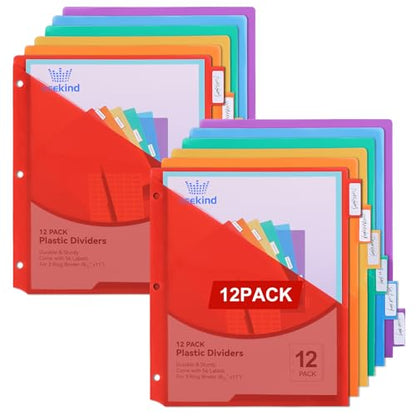 SEEKIND 12PCS 3 Ring Binder Dividers with Tabs,Binder Divider with Pockets,Dividers for 3 Ring Binder Organizer, Multicolor (12)