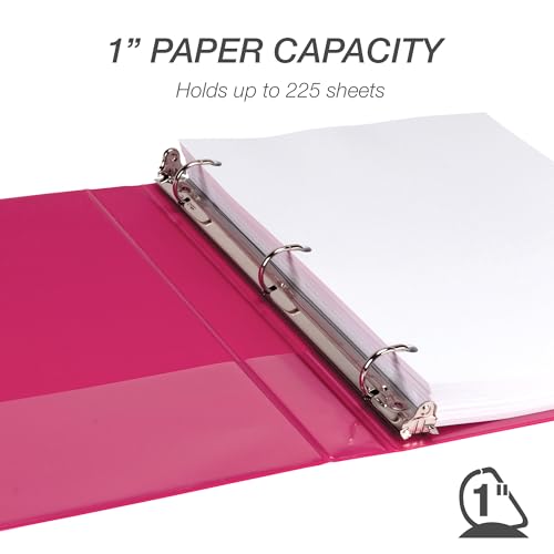 Samsill Durable 1 Inch Binder, D Ring Binder, Customizable Clear View Cover, Magenta, Holds 225 Pages - color: Dragonfruit, size: 1 Pack, style: 1 Inch