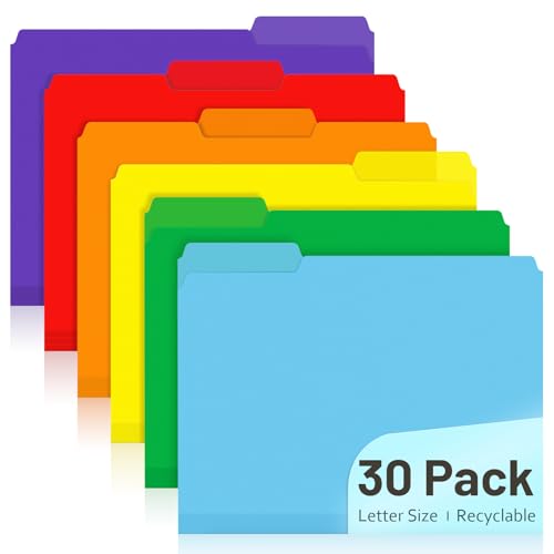 Comix Plastic Colored File Folders, 30 Pack, 1/3-Cut Tabs, Letter Size 8.5x11, 6 Assorted Colors, Poly Folders for Documents, Office, Home, School Organization - color: Rainbow Color-recycle Pp, size: 30 Pack