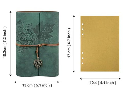 Leather Writing Journal Notebook,Classic Spiral Bound Notebook Refillable Diary Sketchbook Gifts with Unlined Travel Journals to Write in for Girls and Boys(Leaves,A6/Dark Green) - color: 03-A6/GreenMaple