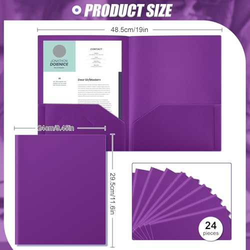 Gueevin 24 Pcs Plastic Folders with Pockets, Back to School Two Pocket Folder Fit Letter Size, Heavy Duty School Business Card Holder for Home Office, 11. 61 x 9. 45 Inches (Purple) - color: Purple