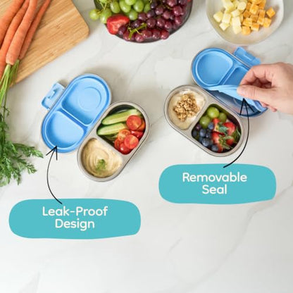 Good Bare Stainless Steel Snack Container for Kids | 2-Compartment Metal Bento Box | Removable Silicone Seal, BPA-Free | Leak-Resistant, Dishwasher Safe | Updated Easy-Open Latch - color: Sky Blue