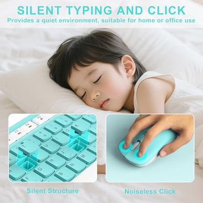 RECCAZR Wireless Keyboard and Mouse Combo, Full-Sized Keyboard and Adjustable DPI Mouse, 2.4GHz USB Receiver, Wireless for PC, Windows, Desktop, Laptop (Blue) - color: Tiffany Blue