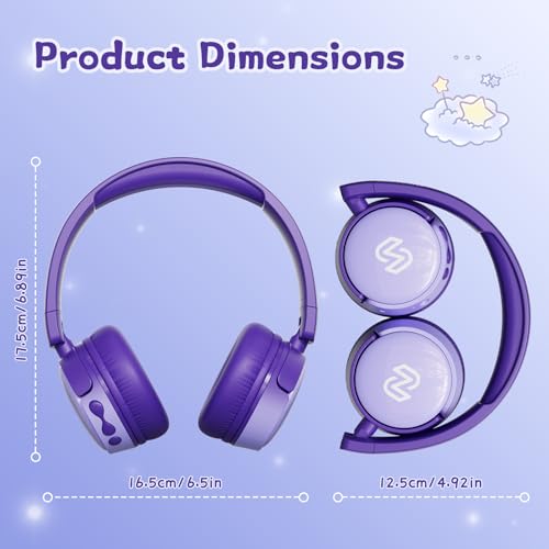 S62 Kids Bluetooth Headphones On Ear, Wireless Headset with Mic & 85/94dB Volume Limiter, Foldable Stereo Headphones for Boys Girls, Safe Learning & Entertainment Headphones for School/Travel - color: Purple