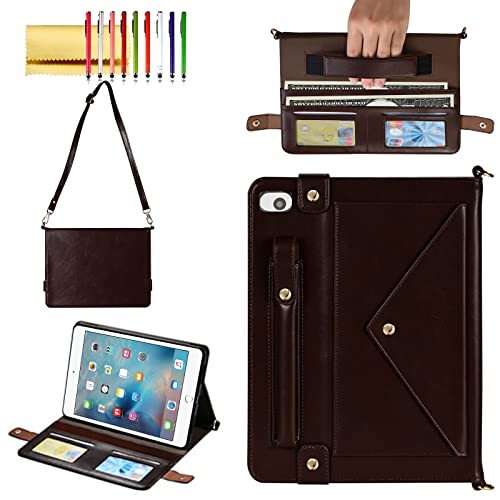 Handbag Case for iPad Mini 5th/4th/3th/2th/1st Generation 7.9", Techcircle Folio Stand PU Leather Crossbody iPad Mini Cover with Hand Strap, Multiple Card Slots Envelope Pocket Wallet Case, Dark Brown - color: 01 Dark Brown, size: iPad Mini 5/4/3/2/1 7.9"